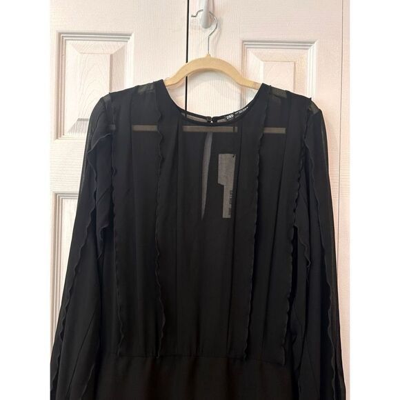 ZARA Black Ruffle Dress NWT Size M - Picture 6 of 11